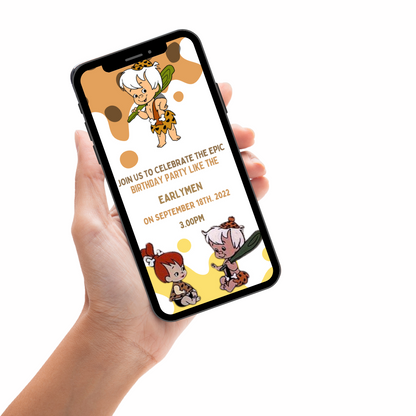 Animated Bam Bam Flintstone Theme Birthday Video Invitation - Custom Flintstone Birthday Video Invites