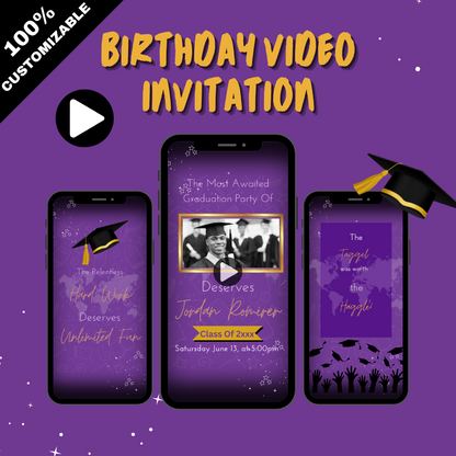 Customize Purple-Theme 2024 Graduation Day Party Invitation - Graduation Theme Video Invite