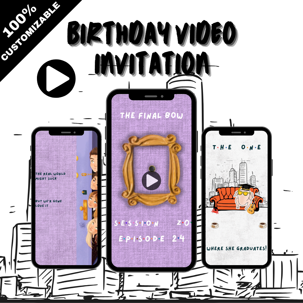 Animated Friends Graduation Party Video Invitation - Friends Theme Graduation Party Video Invite