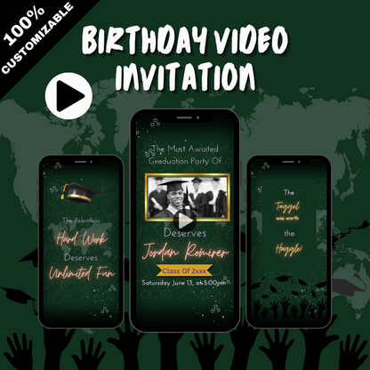 Green-Theme Graduation Party Video Invitation - Customize-Theme Video Invite