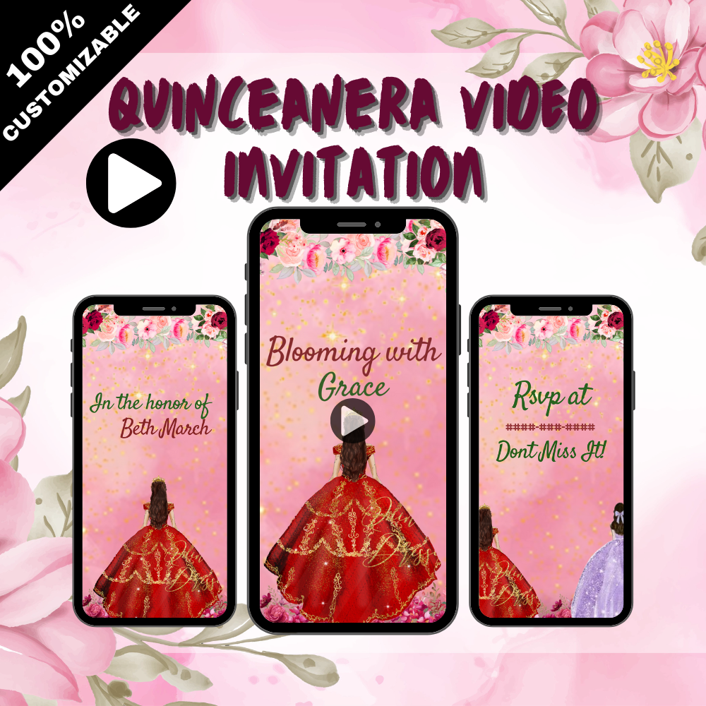 Elegant Soft Pink Butterfly & Floral Custom Quinceanera - Video Invitation Perfect Video Invitation