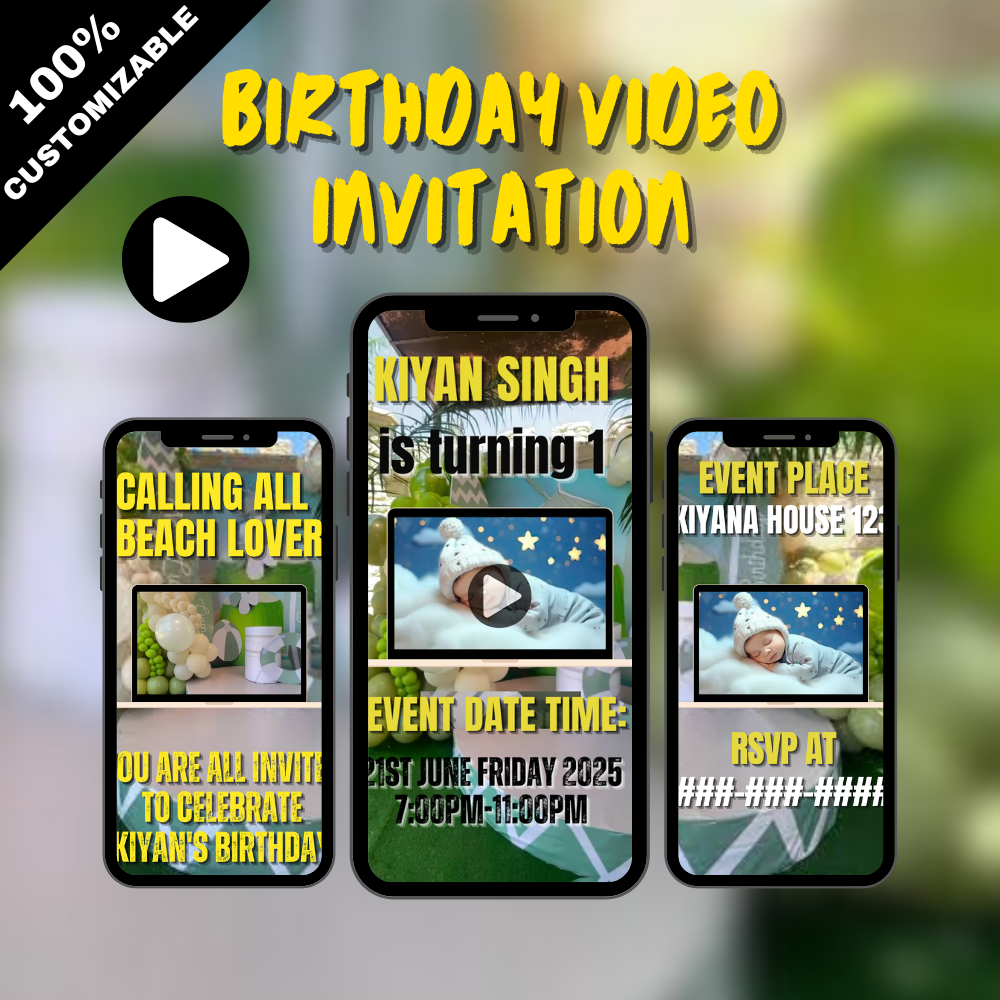 Animated Beach-Theme Birthday Video Invitation - Customize-Theme Video Invite