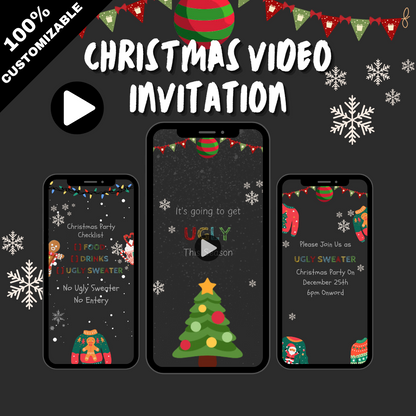 Animated Ugly Sweater Party Video Invitation - Customize Christmas Party Digital Invite