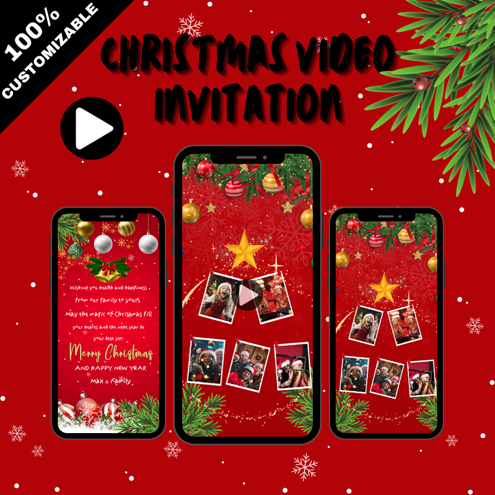 Customized Christmas Greeting Video Invitation - Red Theme Greeting Video Invite