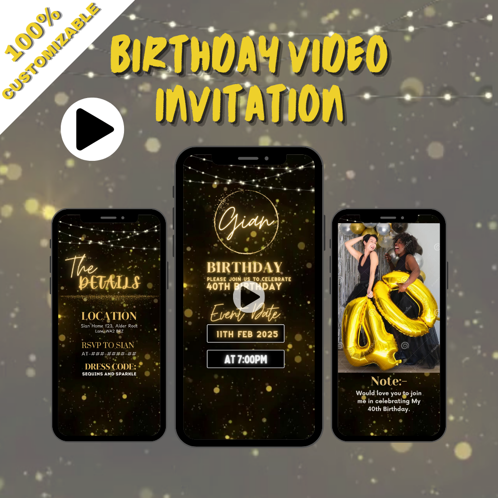 Customized Adult 40th birthday Video Invitation - For a Fabulous 40th Birthday invitation