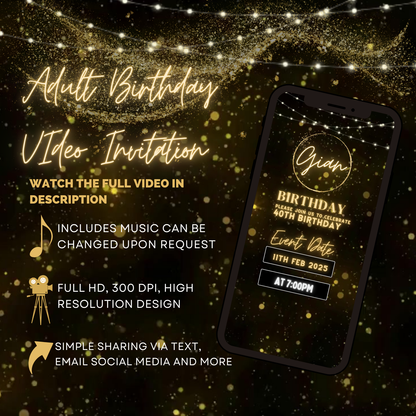 Customized Adult 40th birthday Video Invitation - For a Fabulous 40th Birthday invitation