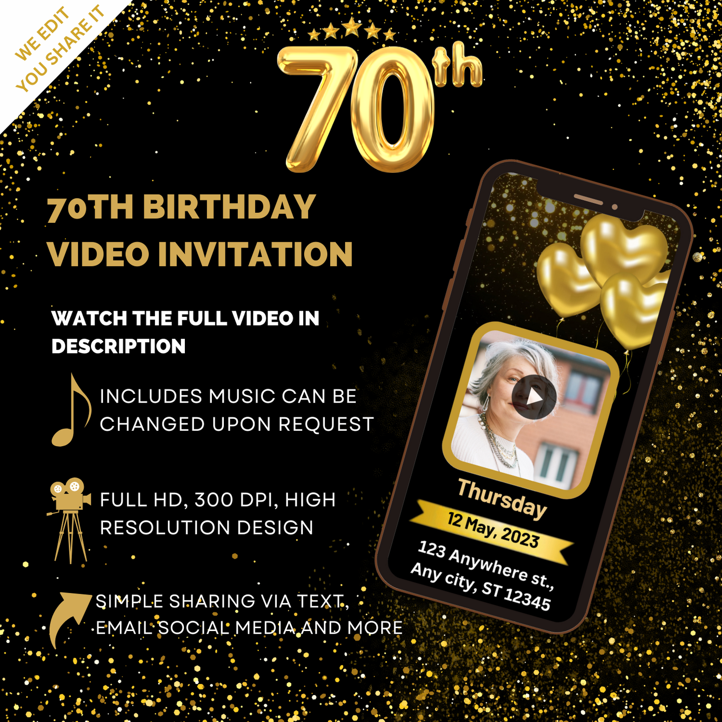 Celebrate 70 Years in Style Animated Birthday Video Invitation! - Adult Birthday Video Invites