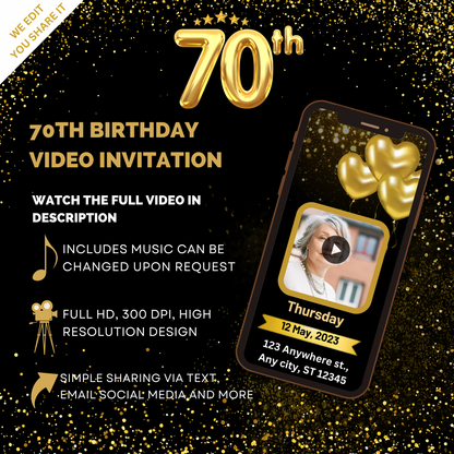 Celebrate 70 Years in Style Animated Birthday Video Invitation! - Adult Birthday Video Invites