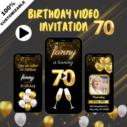 Celebrate 70 Years in Style Animated Birthday Video Invitation! - Adult Birthday Video Invites