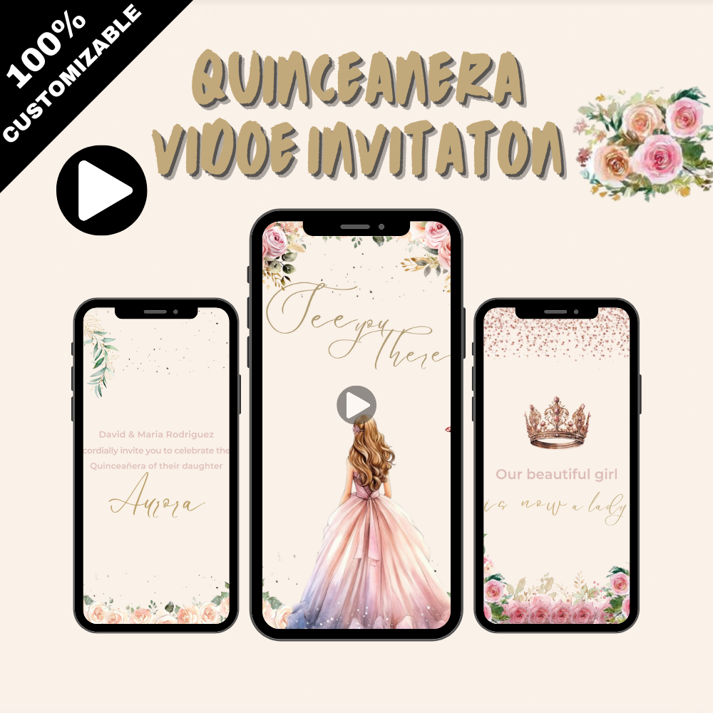 Elegant White Quinceañera Digital Invitation - A Stunning Video Invite for Your Special Day