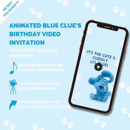 Customizeable Blue Clue's Birthday Video Invitation - Animated Theme Video Invites