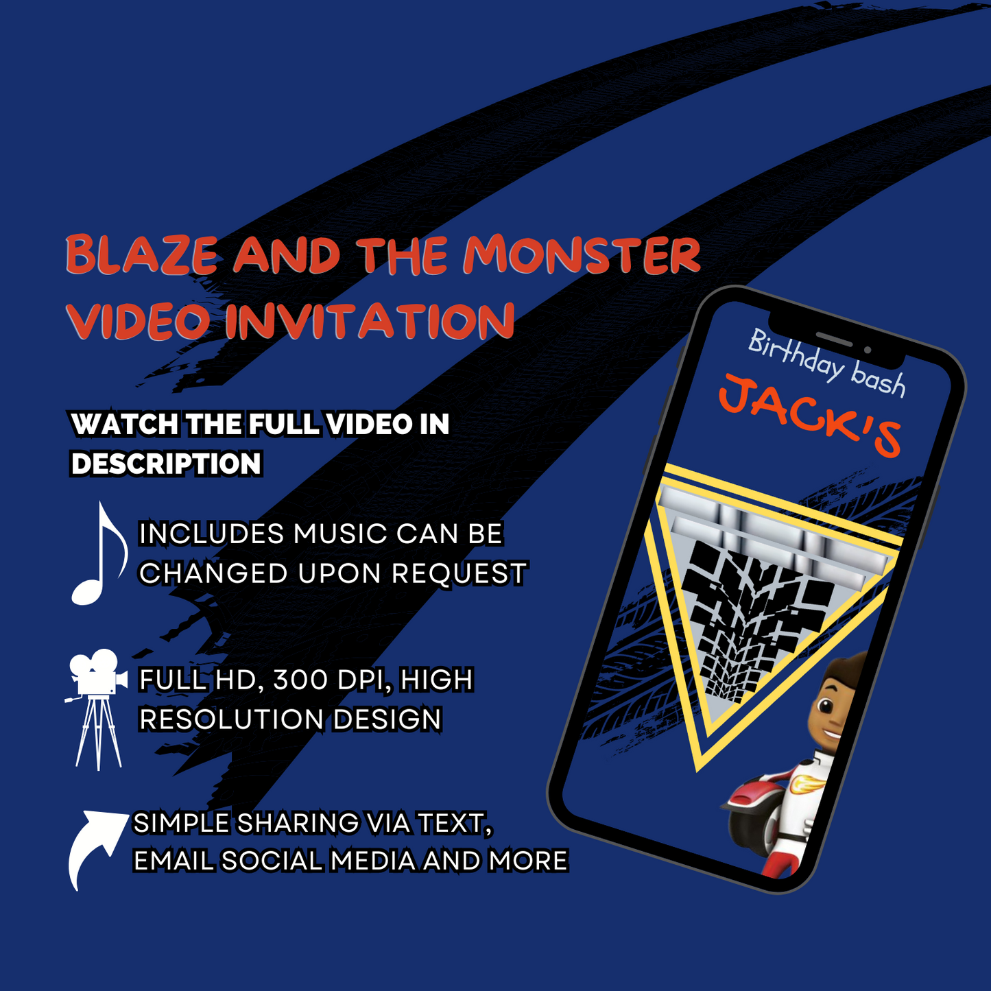 Animated Blaze and the Monster Machines Birthday Video Invitation - Custom Video Invite