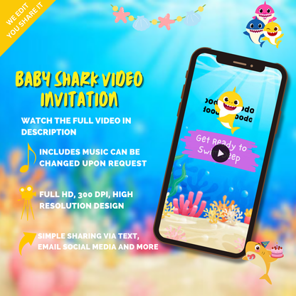 Animated Baby Shark Birthday Party Video Invitation - Custom Baby Shark Video Invite