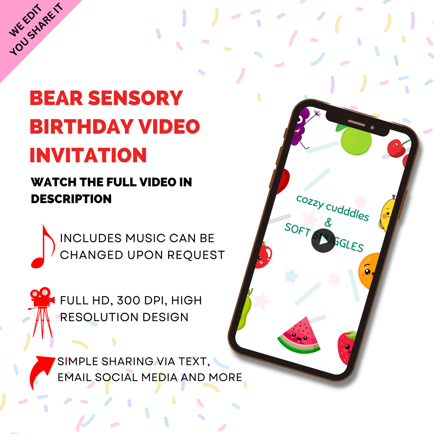 Custom Bear Sensory Theme Birthday Party Video Invitation - Animated Party Video Invite