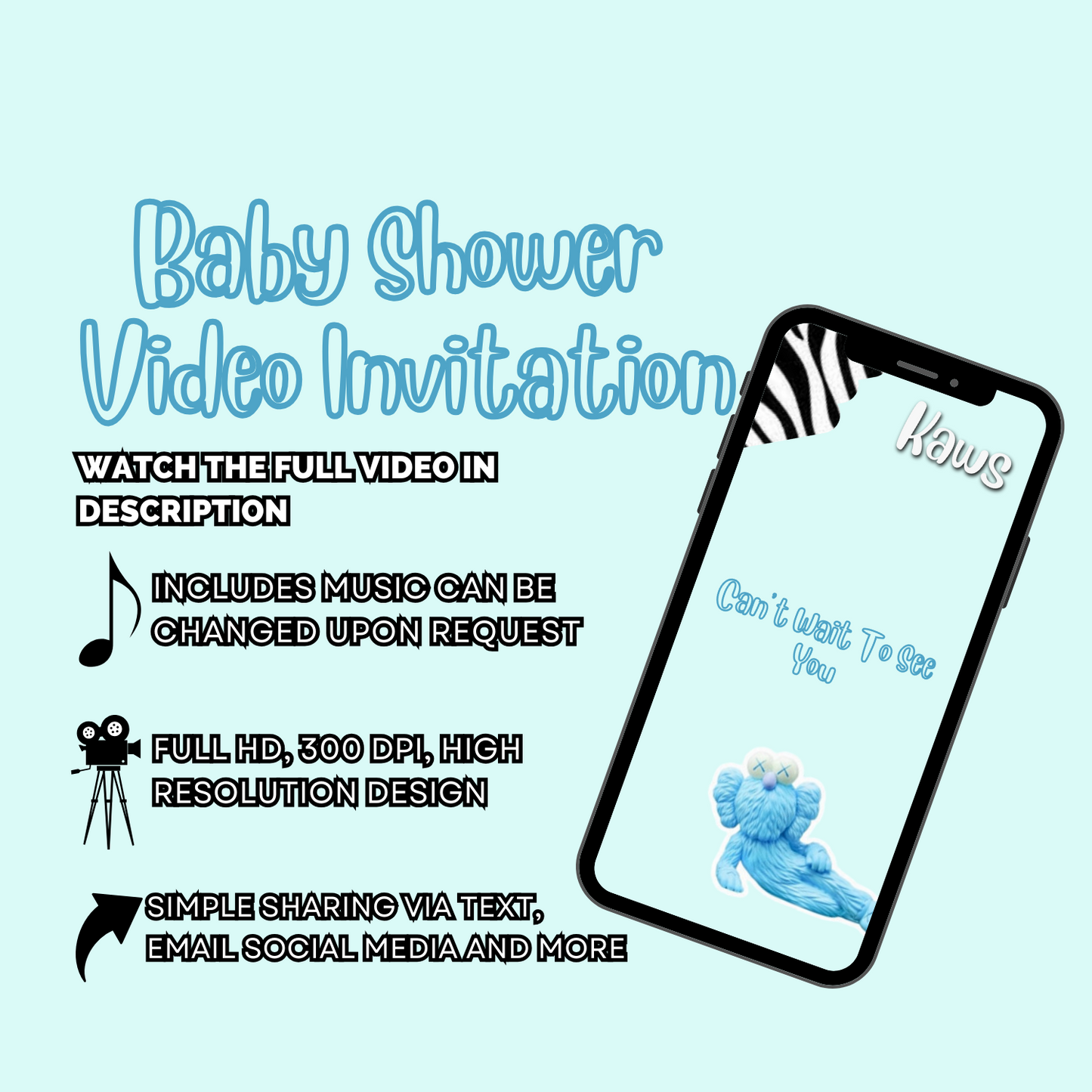 Animated Kaws Blue for Baby Shower Video Invitation - Kaws-Blue Themed Video Invitation