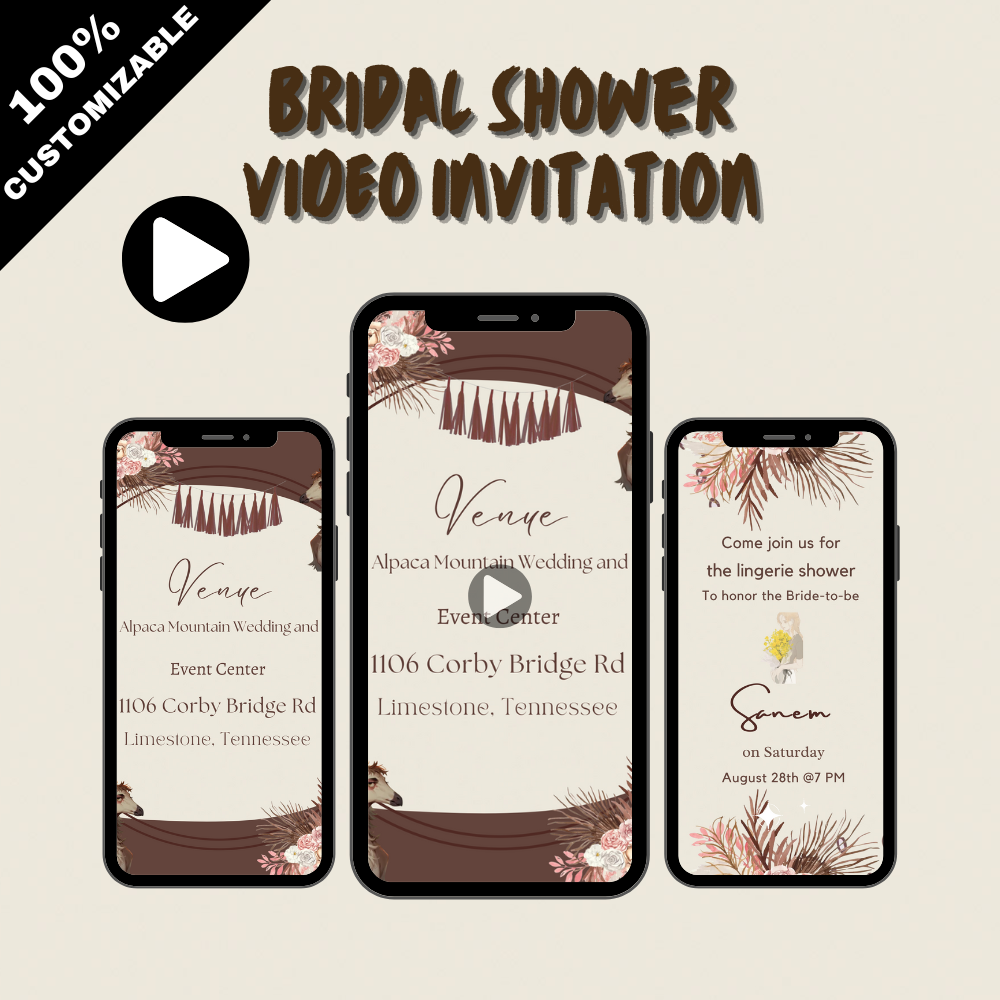 Animated Boho Llama Bridal Shower Video Invitation - Boho Llama Theme Digital Invite