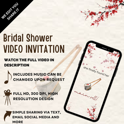 Sakura Cherry Blossom & Sushi Bridal Shower Party VIdeo Invitation - Cherry Blossom Theme Video Invite