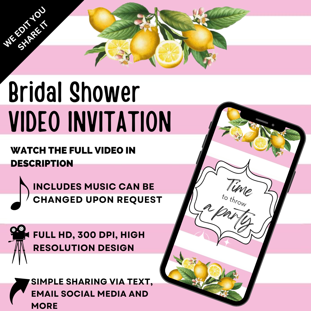 Lemon-Themed Bridal Shower Digital Invitation – Squeeze Bridal Shower Party Video Invite