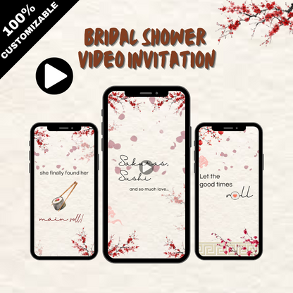 Sakura Cherry Blossom & Sushi Bridal Shower Party VIdeo Invitation - Cherry Blossom Theme Video Invite