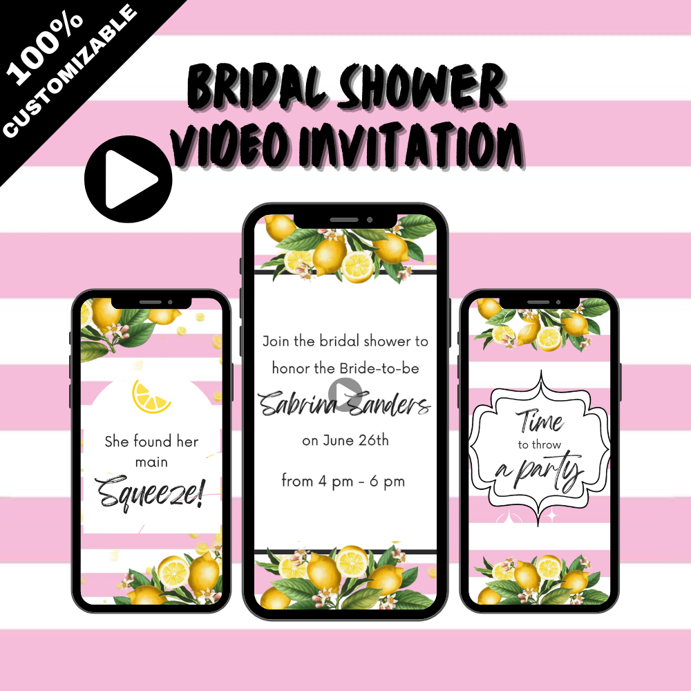 Lemon-Themed Bridal Shower Digital Invitation – Squeeze Bridal Shower Party Video Invite