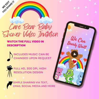 Personalized Care Bears Baby Shower Video Invitation – Playful Animated Party Invite for Birthday