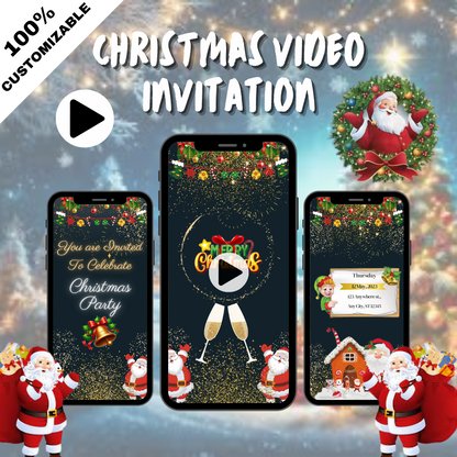 Animated Merry Christmas Party Video Invitation - Custom Christmas-Theme Video Invites