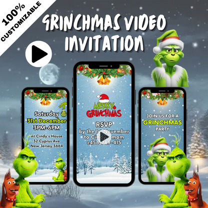 Customizable Merry Grinchmas Animated Video Invitation - Custom Theme Video Invites