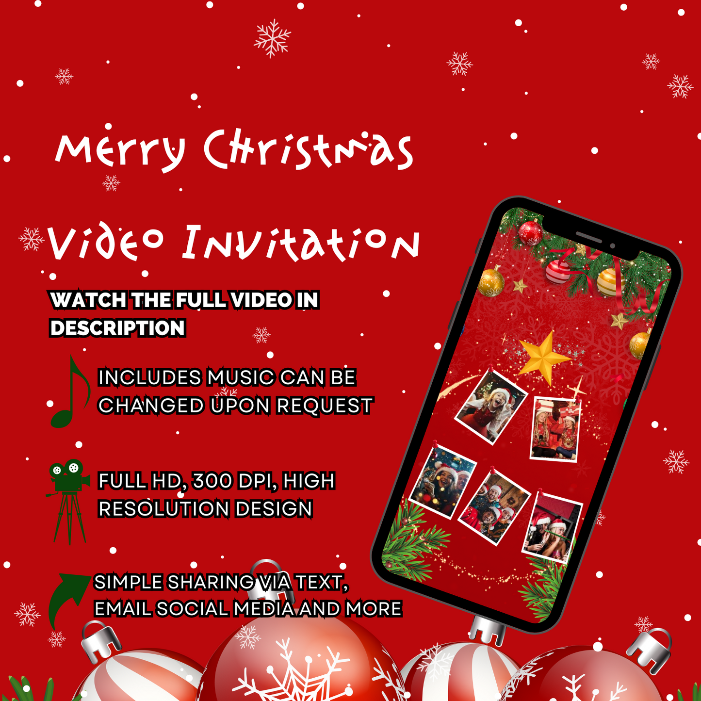 Customized Christmas Greeting Video Invitation - Red Theme Greeting Video Invite