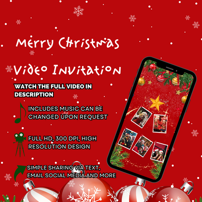 Customized Christmas Greeting Video Invitation - Red Theme Greeting Video Invite