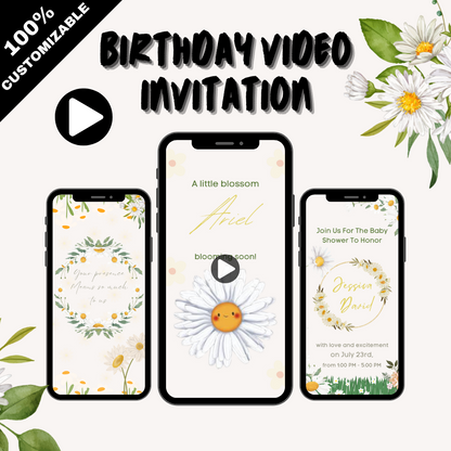 Daisy Flowers-Theme Baby Shower Video Invitation - Baby in Bloom Theme Digital invite