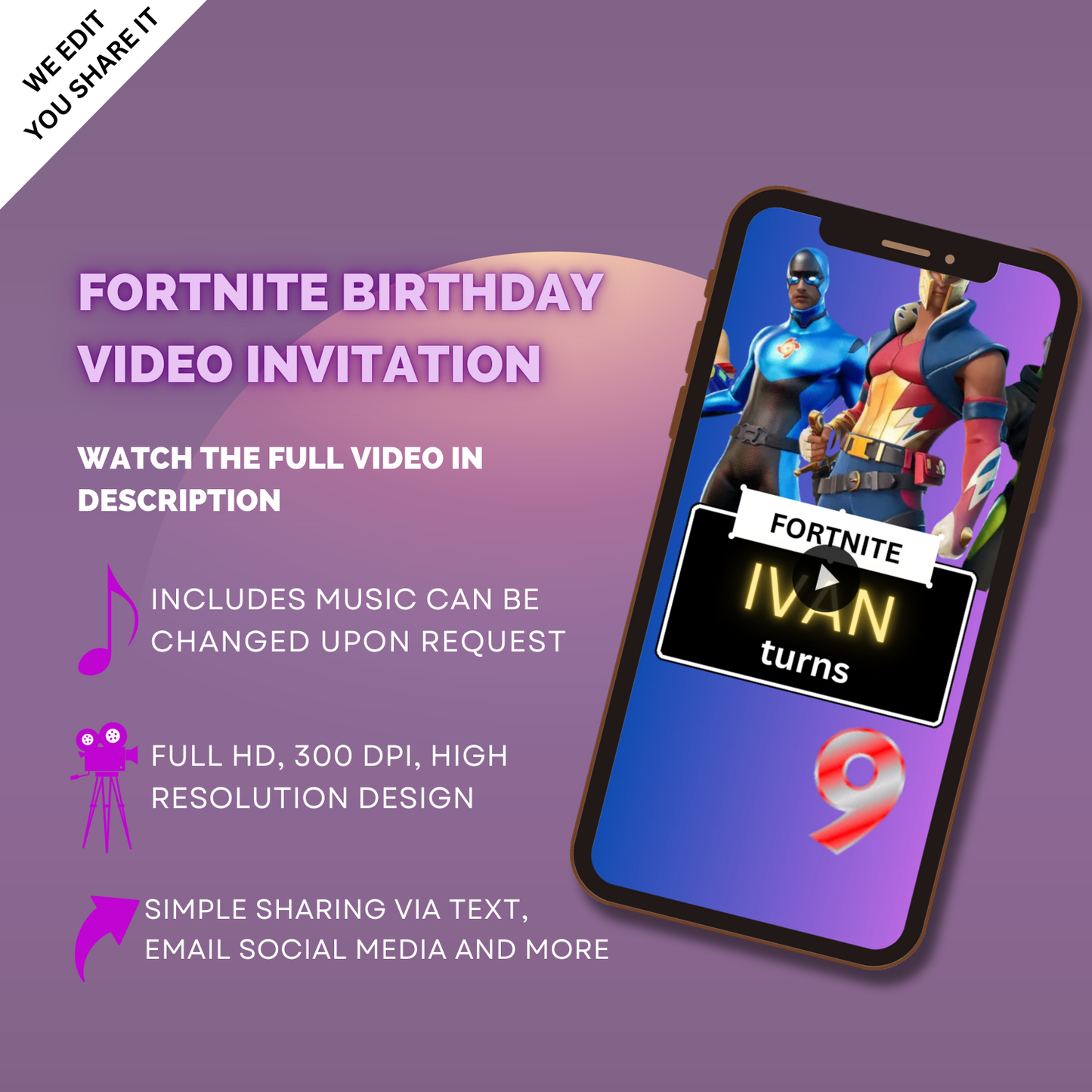 Animated Fortnite Theme Birthday Party Video Invitation - Fortnite Custom Digital Invite