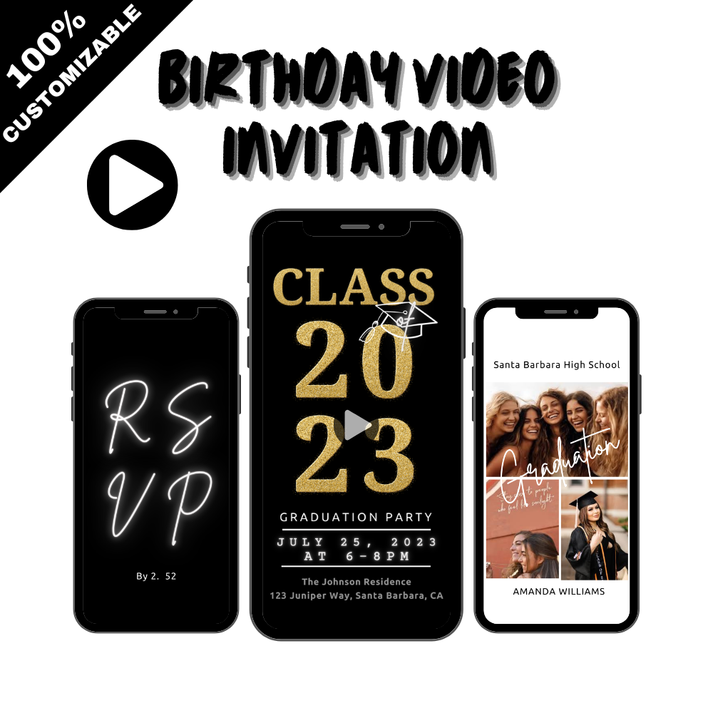 Customize 2023 Graduation Party Video Invitation - Class Party Theme VIdeo Invite