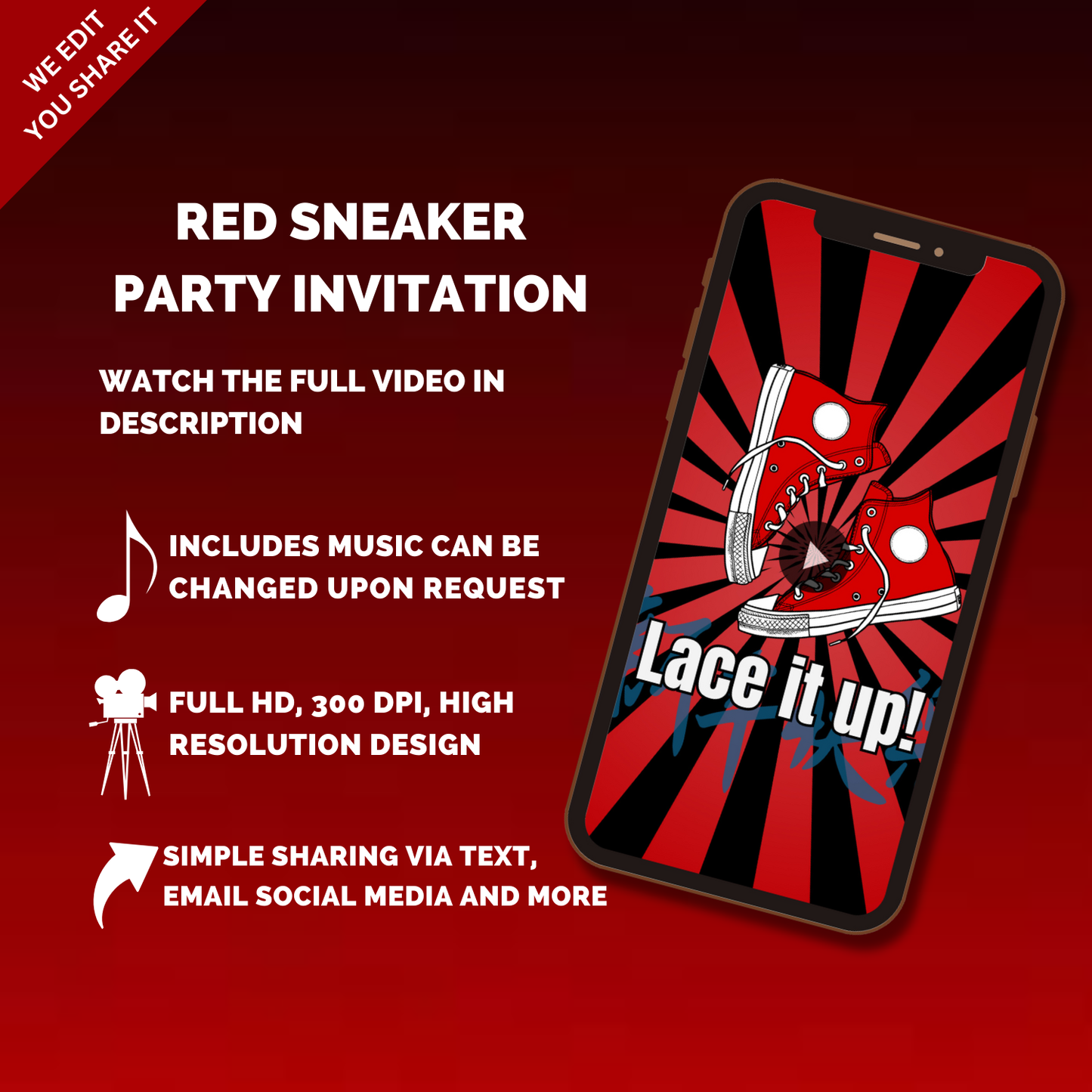 Animated Red Sneaker Theme Video Invitation - Custom Red Sneaker Theme Video Invites