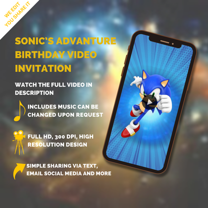 Animated Sonic's Adventure! Custom Birthday party Video Invites - Sonic's Advanture Custom Video