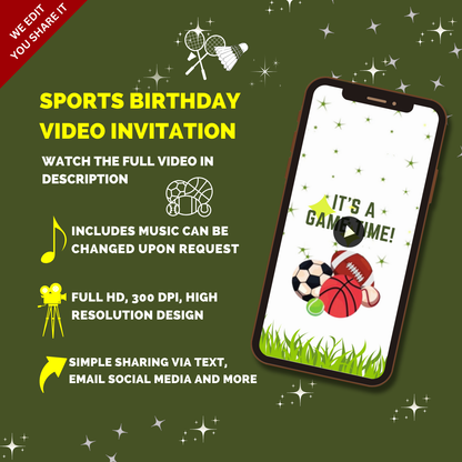 Animated Sports Theme VIdeo Invites - Custom Sports Theme Video Invitation