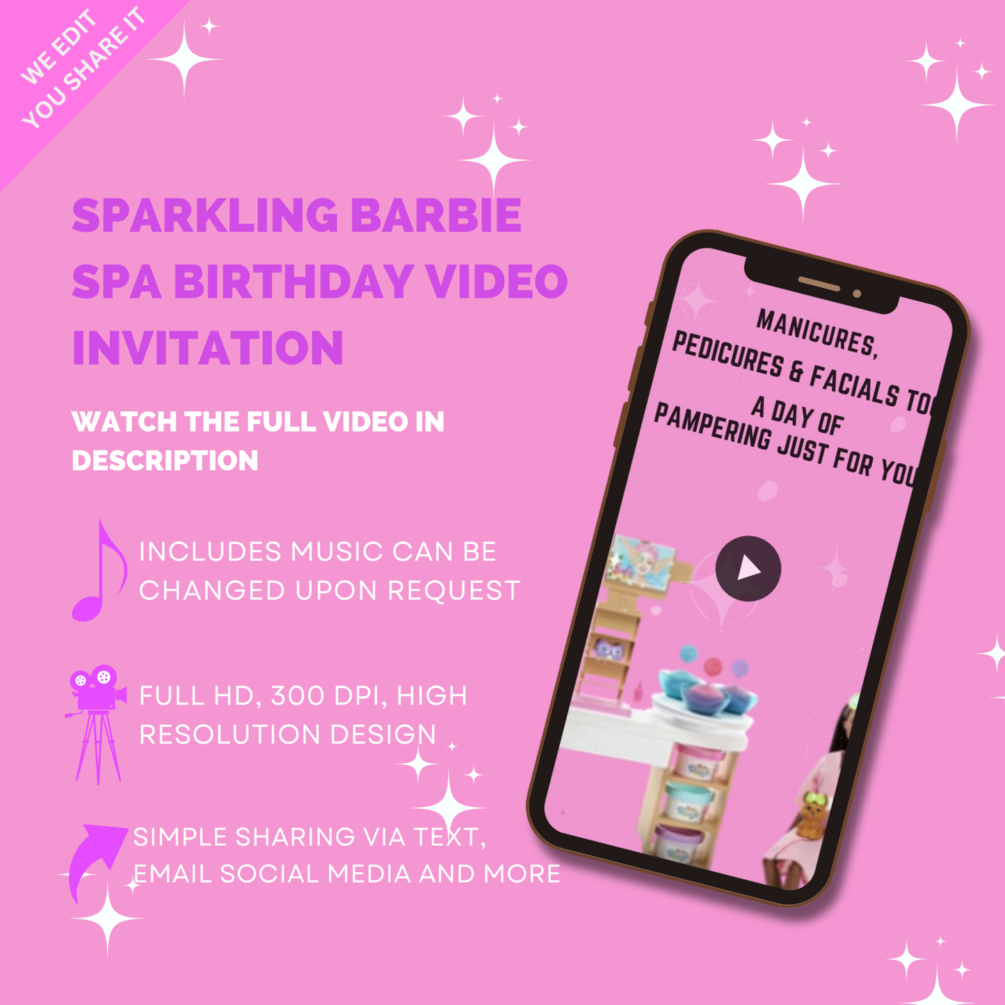 Animated Glamorous Barbie Spac Birthday Video Invitation - Sparkling Custom Video Invitation