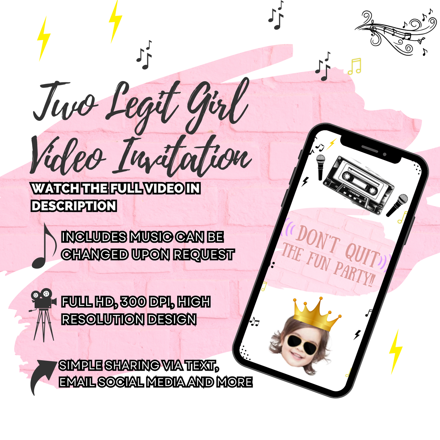 Two Legit Birthday Custom Video Invitation for Girls - Fun Party Theme Video Invite