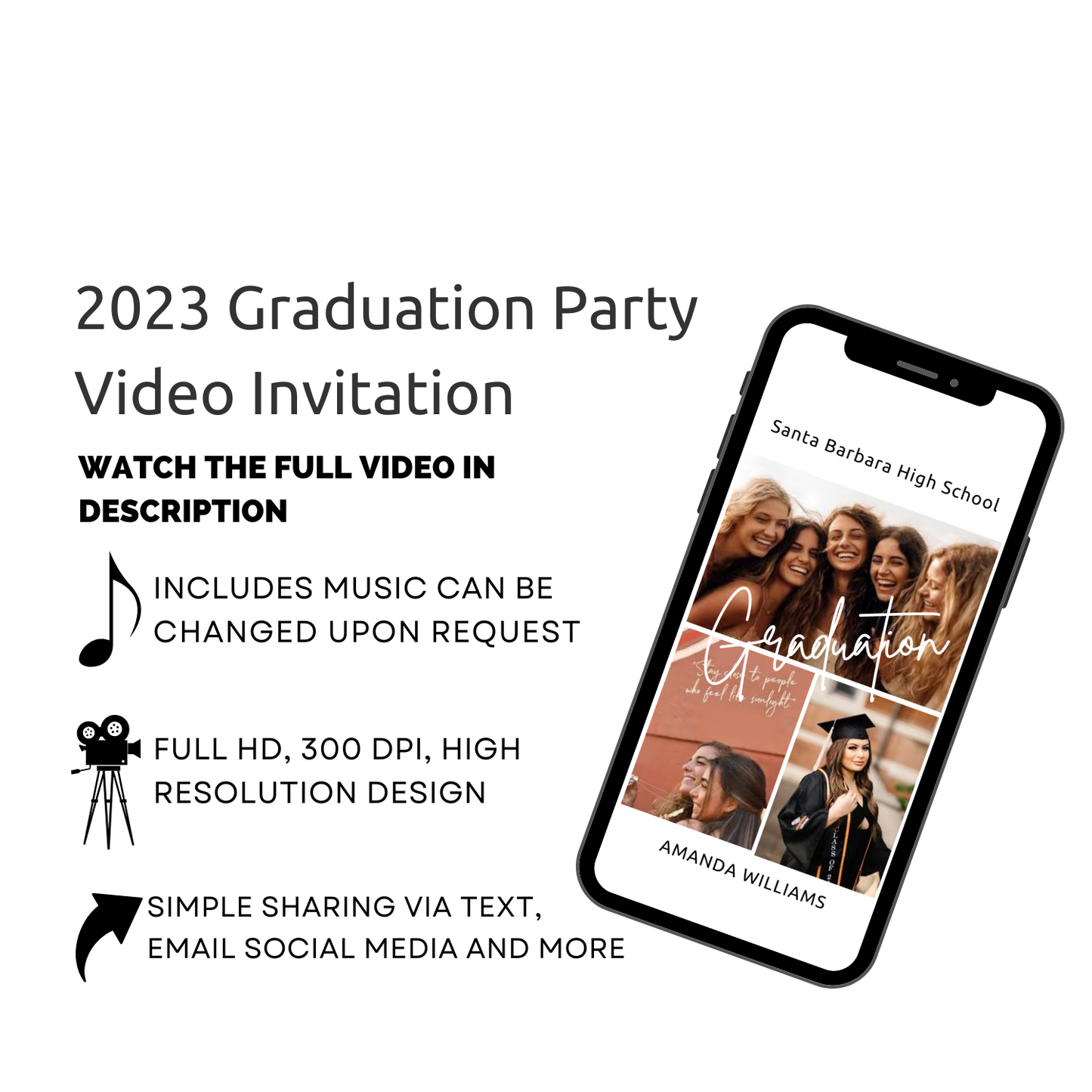 Customize 2023 Graduation Party Video Invitation - Class Party Theme VIdeo Invite