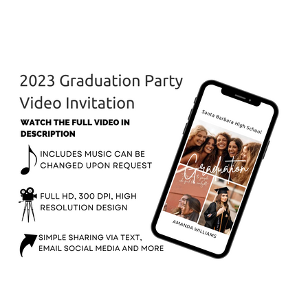 Customize 2023 Graduation Party Video Invitation - Class Party Theme VIdeo Invite