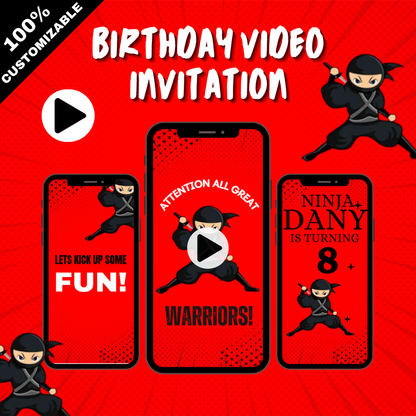 Customized Ninja Warriors Birthday Party Video Invitation - Ninja Custom Party Invite