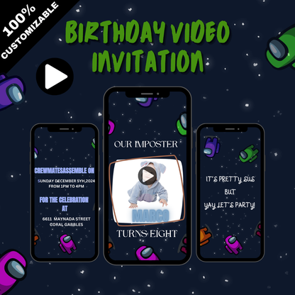 Customized Among Us Birthday Video Invitation - Among Us Custom Video Invites