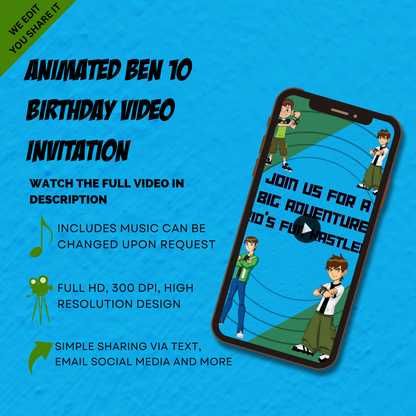 Animated Ben 10 Themed  Birthday Party Video Invitation - Custom Ben 10 Video Invitation