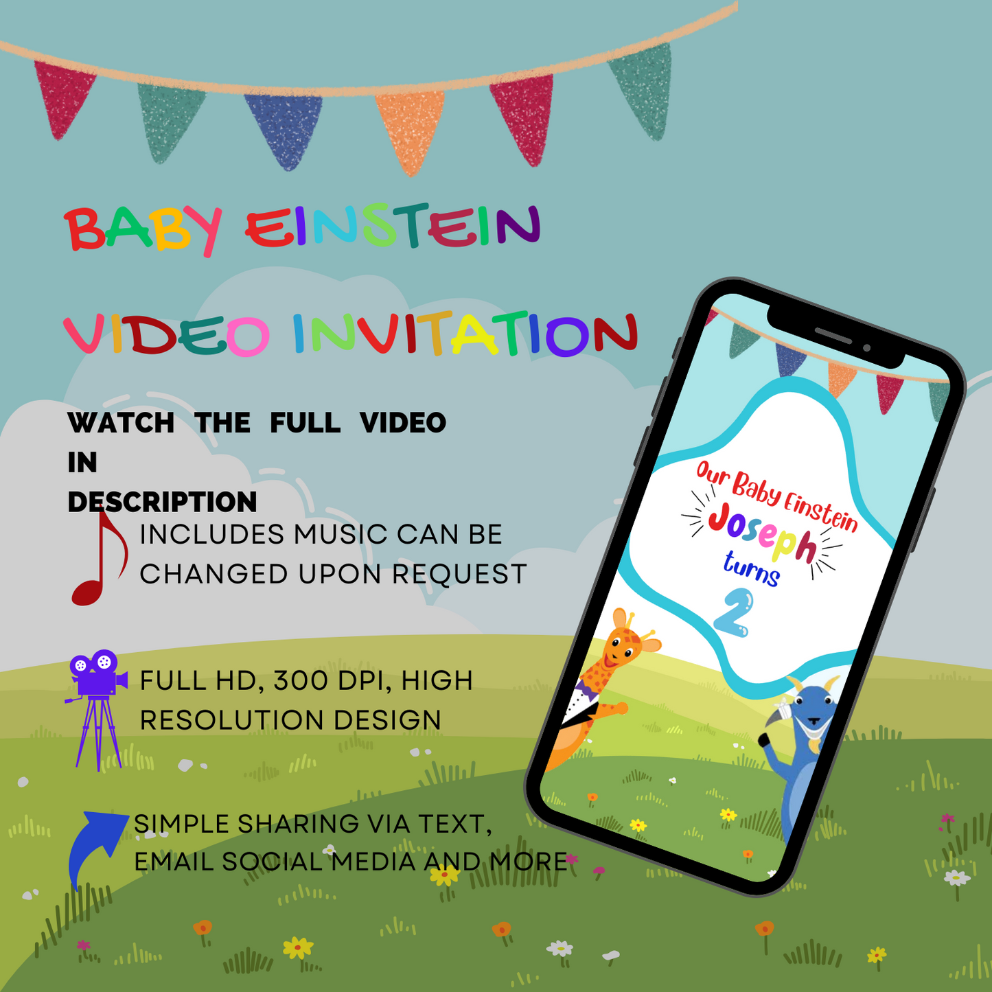 Baby Einstein First Birthday Video Invitation - First Birthday Kids Theme Video Invite