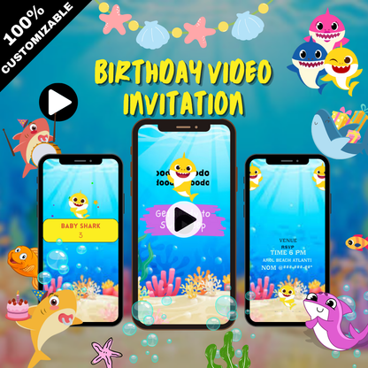 Animated Baby Shark Birthday Party Video Invitation - Custom Baby Shark Video Invite