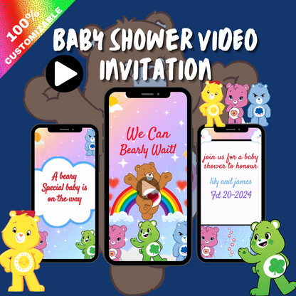 Personalized Care Bears Baby Shower Video Invitation – Playful Animated Party Invite for Birthday