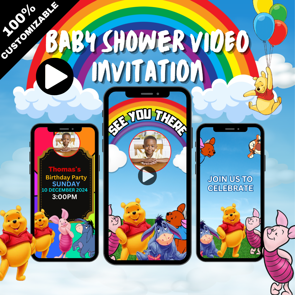 Custom Animated Winnie the Pooh Baby Shower Video Invitation – Baby Shower Digital Video Invite