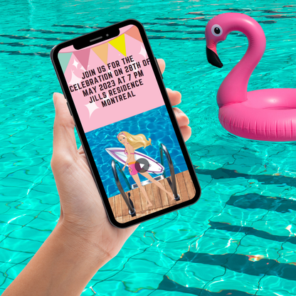 Digital Barbie Pool Party Invitation for Kids – Animated Barbie-Themed Birthday Invite