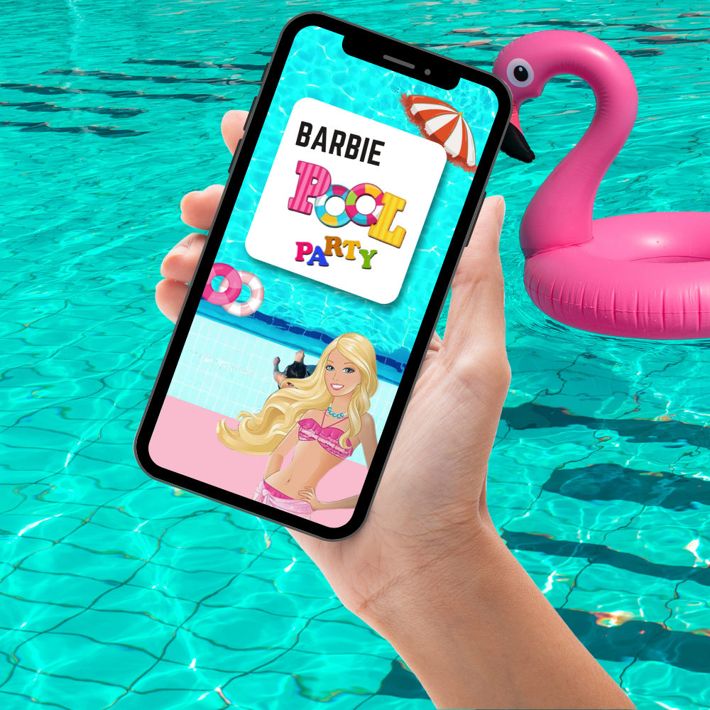 Digital Barbie Pool Party Invitation for Kids – Animated Barbie-Themed Birthday Invite