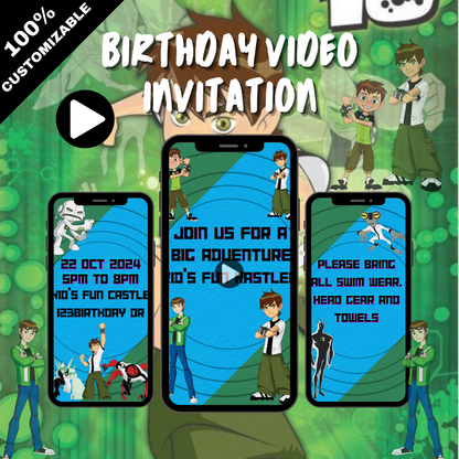 Animated Ben 10 Themed  Birthday Party Video Invitation - Custom Ben 10 Video Invitation