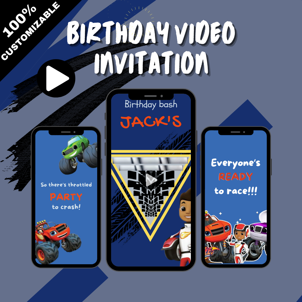 Animated Blaze and the Monster Machines Birthday Video Invitation - Custom Video Invite